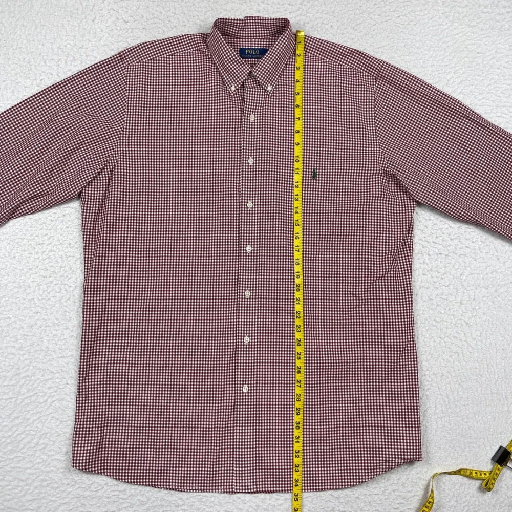 Polo Ralph Lauren Button Down Mens LT Burgundy Gingham Stretch Preppy Classic